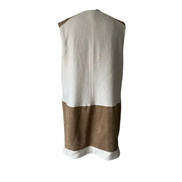 Chico’s Vest Ivory Wool Faux Suede Zip Pockets Cream Tan 2 US Large - Picture 3 of 13